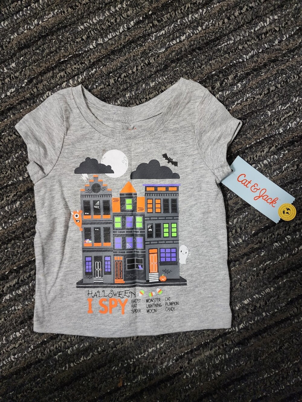 NWT Cat & Jack Infant Baby Halloween I Spy Grey Graphic Tee T-Shirt Size 12M New